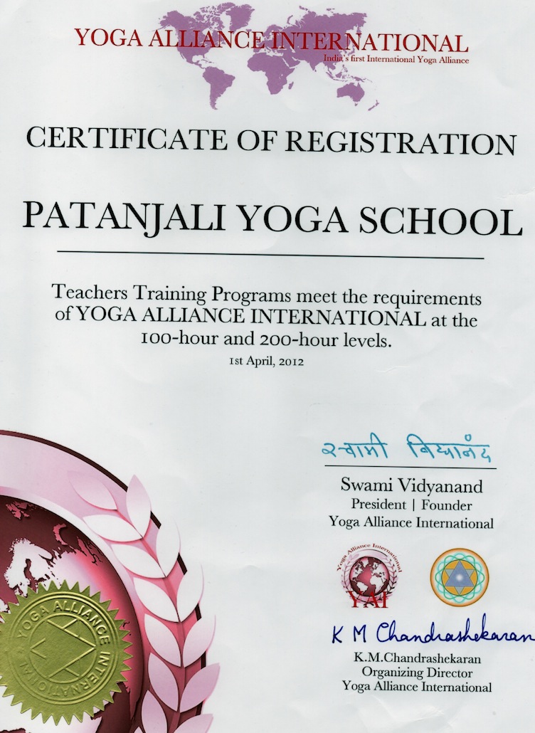 Certificat Alliance Patanjali School 1